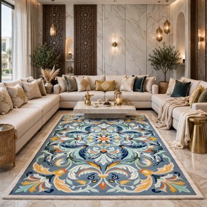 سجاد تركي اوركيد نقش كوري HR36A سماوي كريم مقاس 200*300