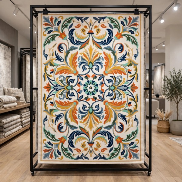 سجاد تركي اوركيد نقش كوري HR36A كريم كحلي مقاس 300*400