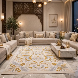 سجاد تركي اوركيد نقش كوري HR36A كريم ذهبي مقاس 80*150