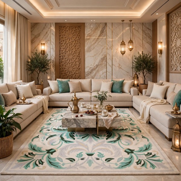 سجاد تركي اوركيد نقش كوري HR36A كريم اخضر مقاس 50*80