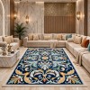 سجاد تركي اوركيد نقش كوري HR36A كحلي كريم مقاس 300*400