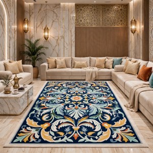 سجاد تركي اوركيد نقش كوري HR36A كحلي كريم مقاس 200*300