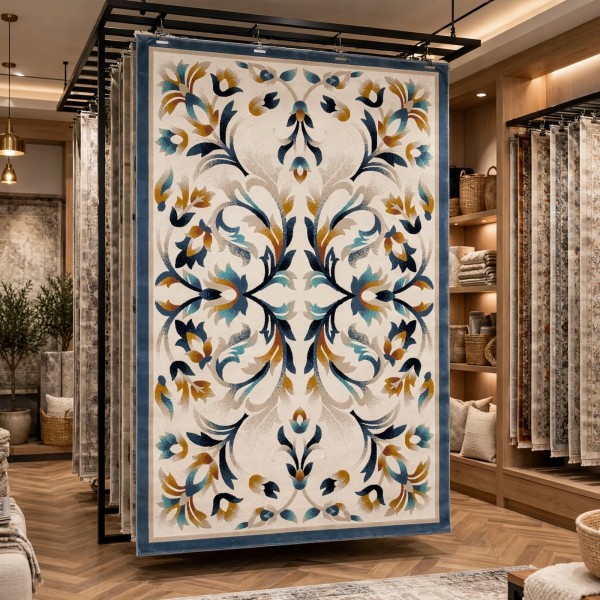 سجاد رمادا نقش كوري تركي A334A سماوي غامق مقاس 250*350