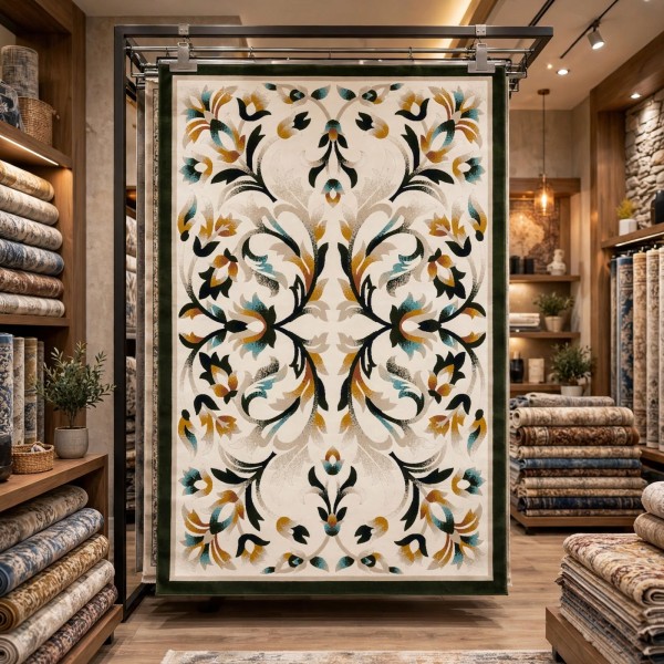 سجاد رمادا نقش كوري تركي A334A اخضر مقاس 100*300