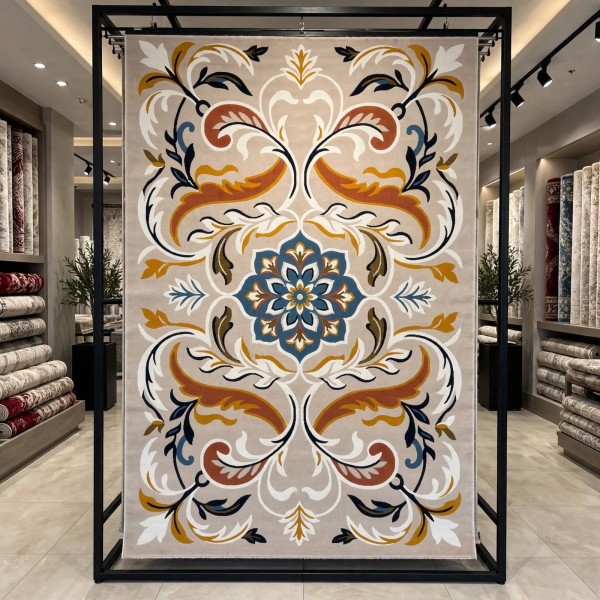 سجاد رمادا نقش كوري تركي A173A بيج مقاس 250*350