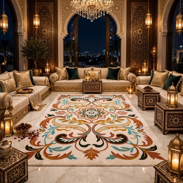 سجاد رمادا نقش كوري تركي A173A كريم مقاس 100*300