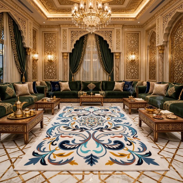 سجاد رمادا نقش كوري تركي A173A سماوي غامق مقاس 300*400