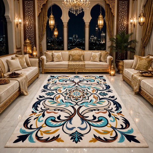 سجاد رمادا نقش كوري تركي A173A كحلي مقاس 150*220