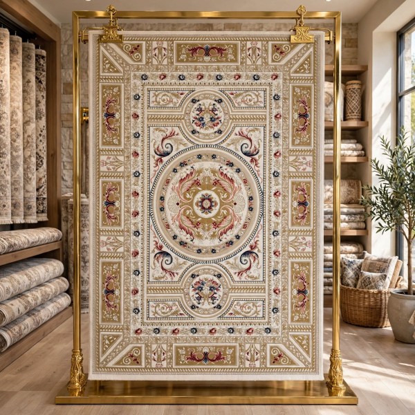 سجاد فرساي نقش فرنسي تركي HN71A ابيض ذهبي مقاس 150*220