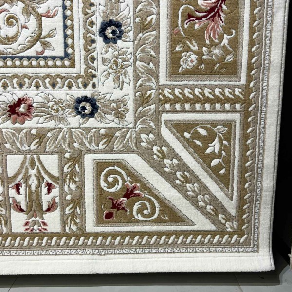 سجاد فرساي نقش فرنسي تركي HN71A ابيض ذهبي مقاس 150*220