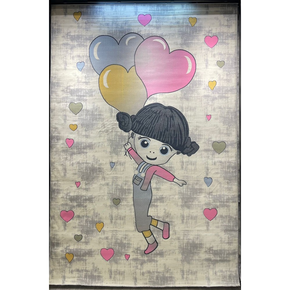 سجاد تركي اطفال كيدز 52665B اللون زهري ابيض مقاس 80*150