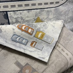 سجاد تركي اطفال كيدز 52645A اللون ابيض رصاصي فاتح مقاس 80*150