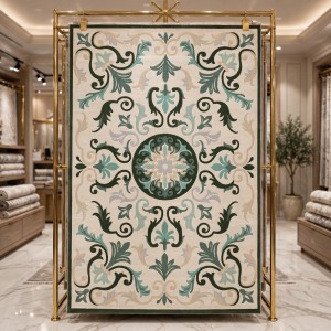 سجاد يدوي الهبه تصميم كوري HR18A كريم اخضر غامق مقاس 250*350