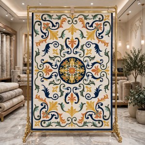 سجاد يدوي الهبه تصميم كوري HR18A كريم كحلي مقاس 250*350
