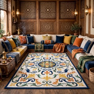 سجاد يدوي الهبه تصميم كوري HR18A كريم كحلي مقاس 250*350