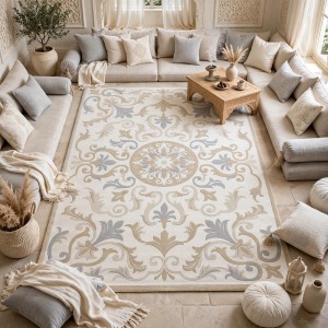 سجاد يدوي الهبه تصميم كوري HR18A رصاصي فاتح بيج مقاس 250*350
