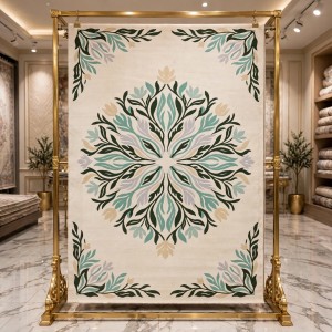 سجاد يدوي الهبه تصميم كوري HR19A كريم اخضر غامق مقاس 250*350