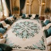 سجاد يدوي الهبه تصميم كوري HR19A كريم اخضر غامق مقاس 250*350