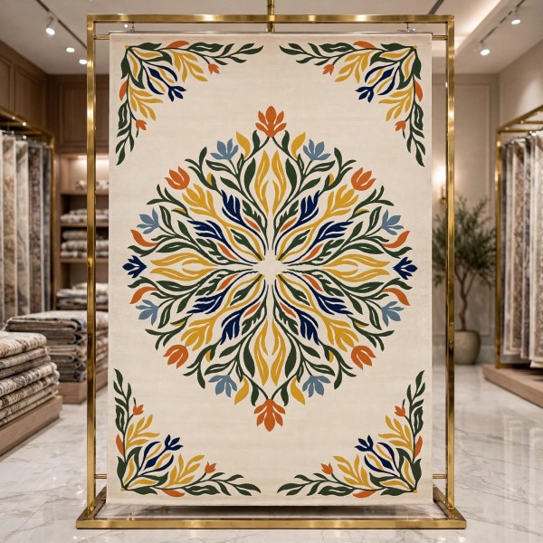 سجاد يدوي الهبه تصميم كوري HR19A كريم كحلي مقاس 200*300