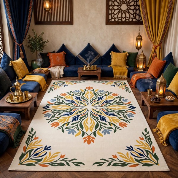 سجاد يدوي الهبه تصميم كوري HR19A كريم كحلي مقاس 200*300