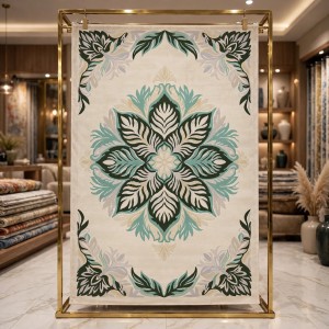 سجاد يدوي الهبه تصميم كوري HR22A كريم اخضر غامق مقاس 250*350