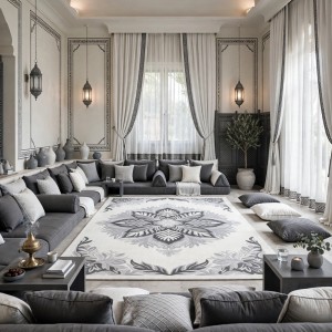 سجاد يدوي الهبه تصميم كوري HR22A رصاصي فاتح بيج مقاس 250*350