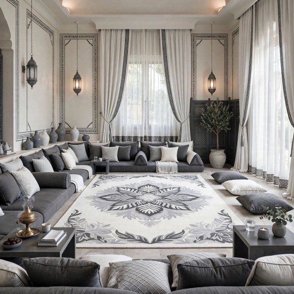 سجاد يدوي الهبه تصميم كوري HR22A رصاصي فاتح بيج مقاس 250*350
