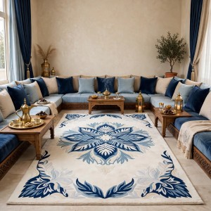 سجاد يدوي الهبه تصميم كوري HR22A كريم كحلي مقاس 250*350