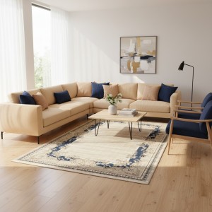 سجاد تركي مودرن لمسة HD37A كريم سماوي مقاس 200*300