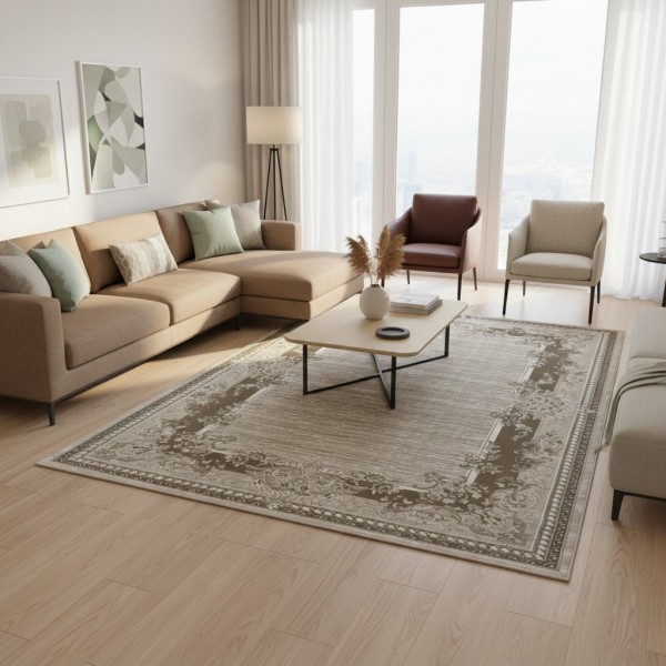 سجاد تركي مودرن لمسة HD37A كريم بني مقاس 80*150
