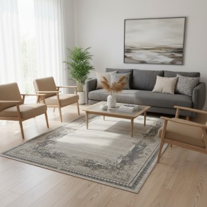 سجاد تركي مودرن لمسة HD37A كريم ابيض مقاس 300*400