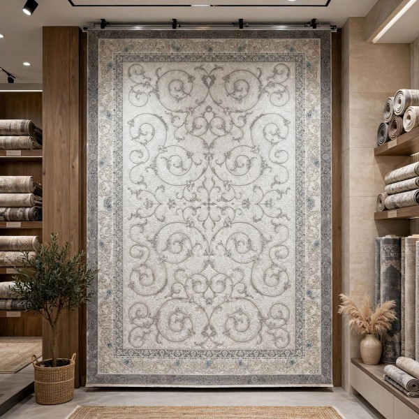 سجاد تركي نرجس نقش فرنسي 31829A رصاصي مقاس 400*600