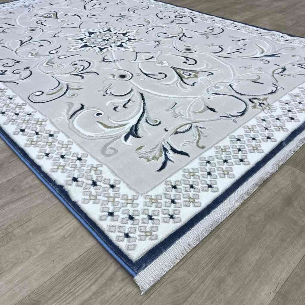 سجاد تركي نرمين نقش فرنسي AM77A كريم سماوي غامق مقاس 100*200