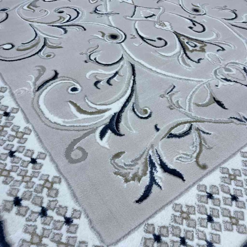 سجاد تركي نرمين نقش فرنسي AM77A كريم سماوي غامق مقاس 100*200