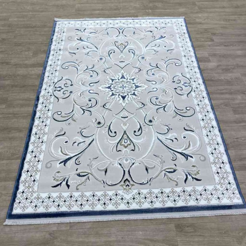 سجاد تركي نرمين نقش فرنسي AM77A كريم سماوي غامق مقاس 100*200