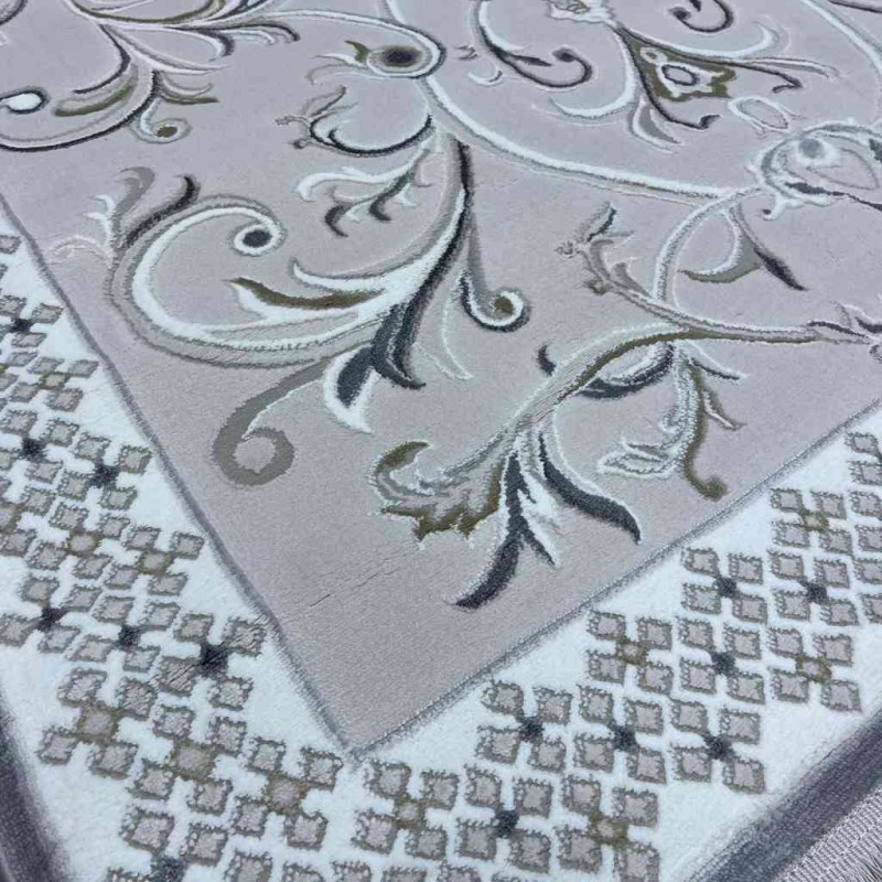 سجاد تركي نرمين نقش فرنسي AM77A كريم رصاصي مقاس 50*80