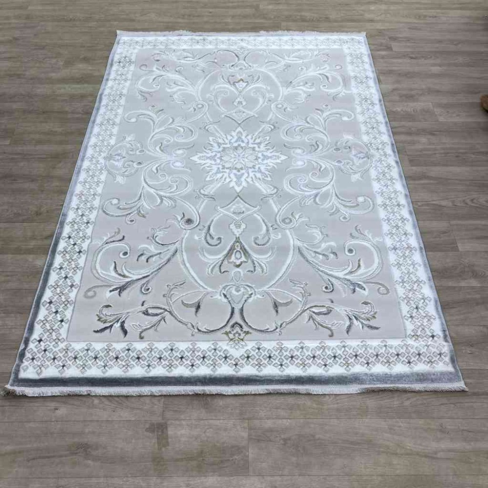 سجاد تركي نرمين نقش فرنسي AM77A كريم رصاصي مقاس 50*80