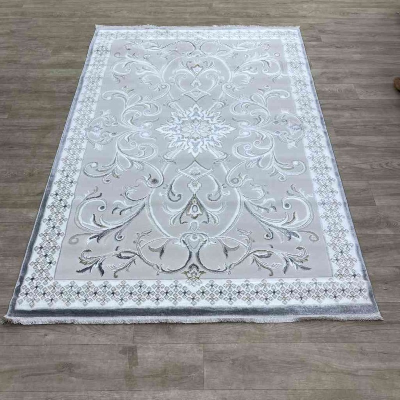 سجاد تركي نرمين نقش فرنسي AM77A كريم رصاصي مقاس 50*80