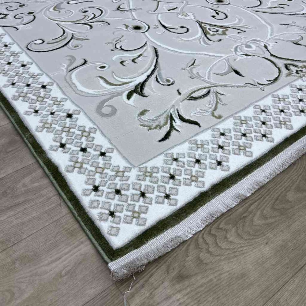 سجاد تركي نرمين نقش فرنسي AM77A كريم اخضر مقاس 100*200