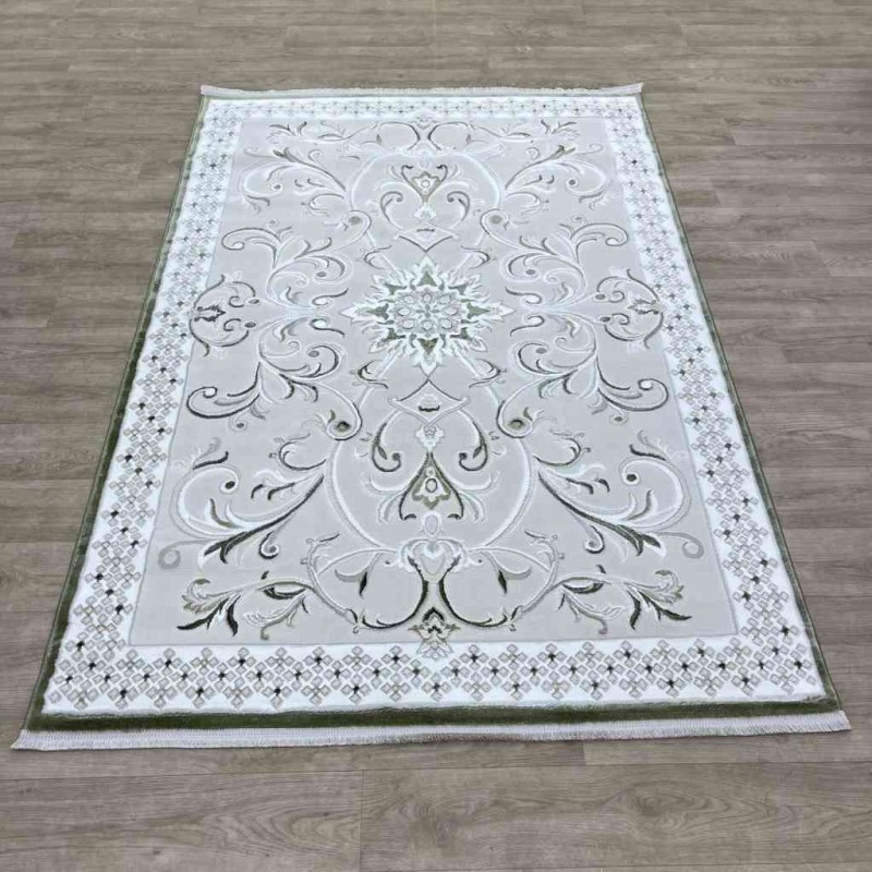سجاد تركي نرمين نقش فرنسي AM77A كريم اخضر مقاس 50*80