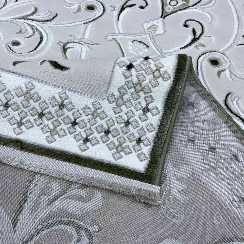 سجاد تركي نرمين نقش فرنسي AM77A كريم اخضر مقاس 100*200