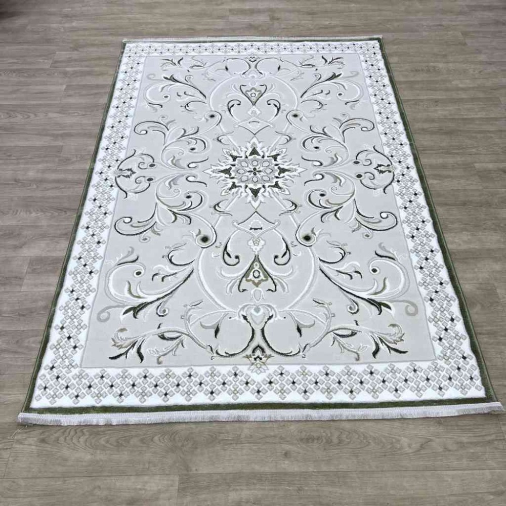 سجاد تركي نرمين نقش فرنسي AM77A كريم اخضر مقاس 100*200
