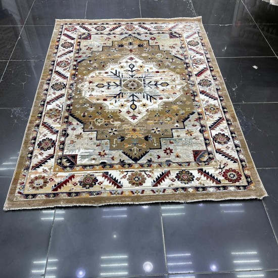 Turkish Bohemian Carpet DG559A Dark Beige Cream Size 100*200