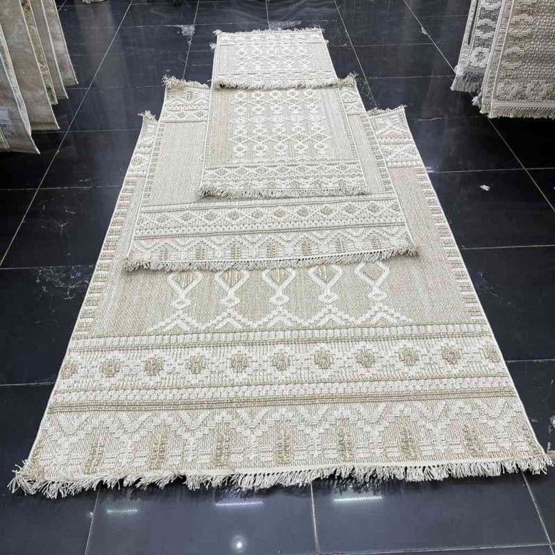 طقم ماجد اربع سجاد خيش راكان تركي NF85A كريم بيج مقاس  150*220+120*170+80*200+80*100