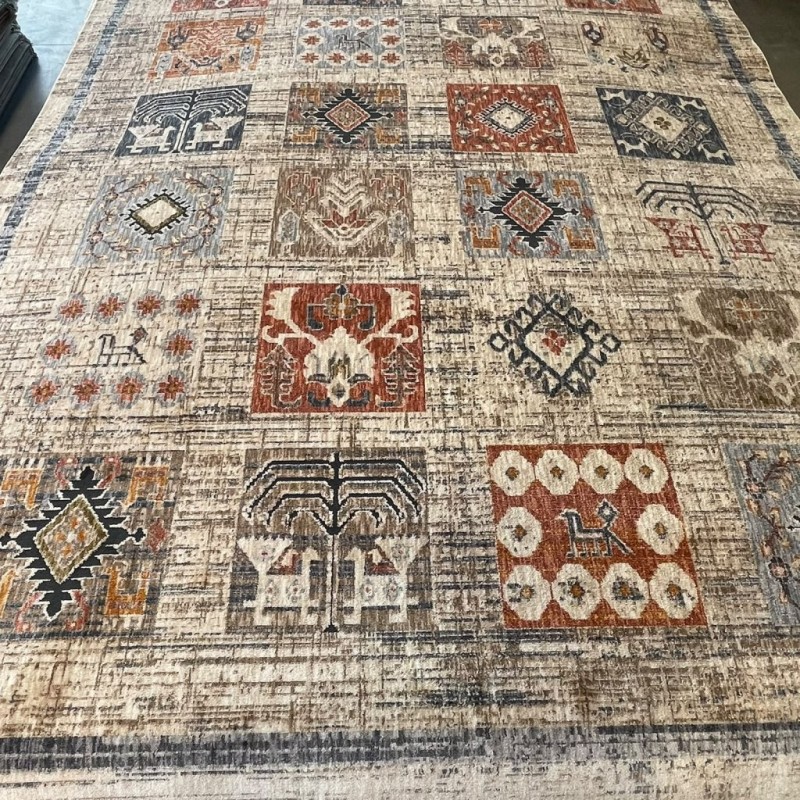 سجاد بوهيمي تركي امبيرا O307G بيج مولتي روز مقاس 100*300 - سجاد بوهيمي