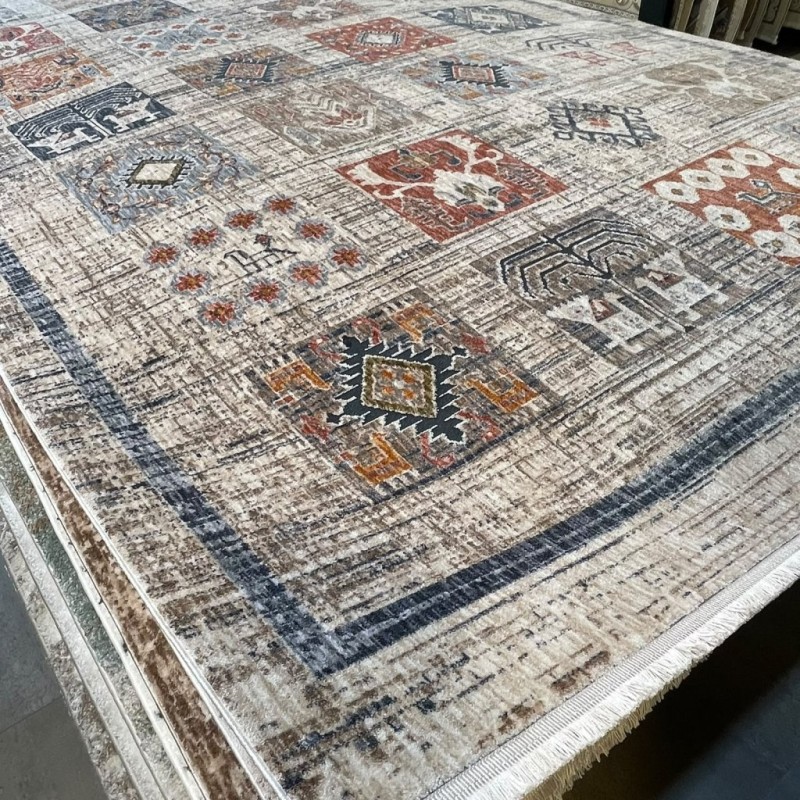 سجاد بوهيمي تركي امبيرا O307G بيج مولتي روز مقاس 100*300 - سجاد بوهيمي