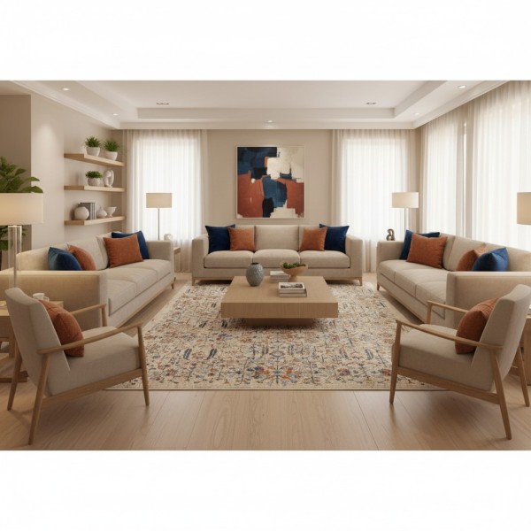 سجاد بوهيمي تركي امبيرا KP73A كريم سماوي غامق مقاس 50*80