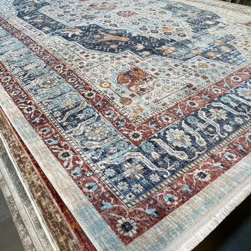سجاد بوهيمي تركي امبيرا KP81B كريم سماوي غامق مقاس 150*220
