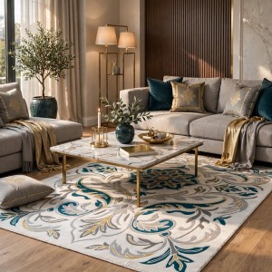 سجاد انطاليا نقش فرنسي تركي P0059A سماوي كريم مقاس 150*220