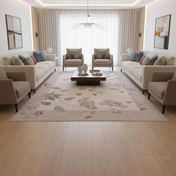 سجاد مود بوهيمي تركي J593AC كريم بيج مقاس 200*300